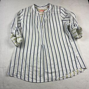 Vilagallo Tunic Top Striped Embroidered Long Sleeve V-Neck Boho Shirt Size 42/8